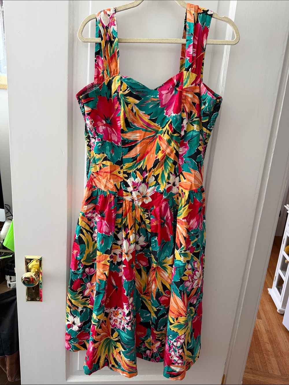 Shannon Marie vintagemade in Hawaii Floral Fit-and-Flare Sundress in Teal & Pink